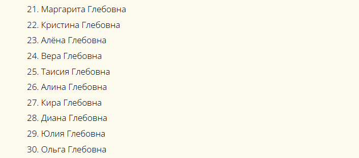 Красивые русские женские имена, созвучные к отчеству глебовна