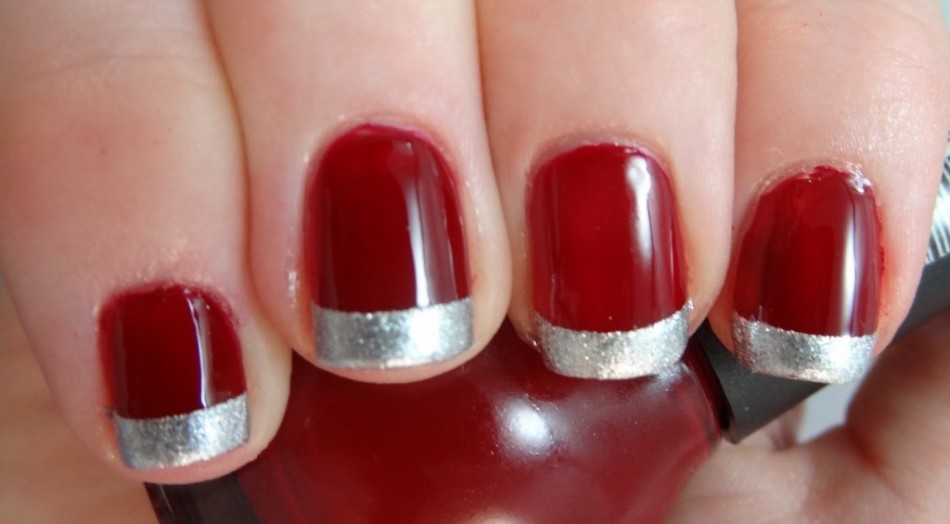 Red manicure with silver