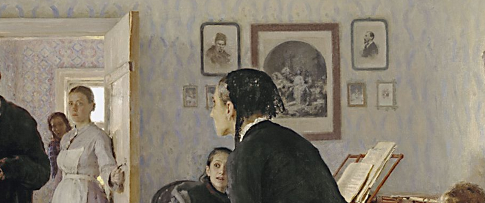Slika kaže, da portreti Shevčenka in Nekrasova visijo na steni