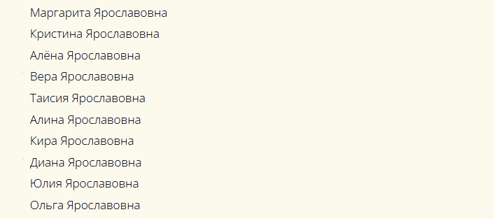 Azok a nevek, amelyek alkalmasak a lány számára a Patrony Yaroslavovna számára