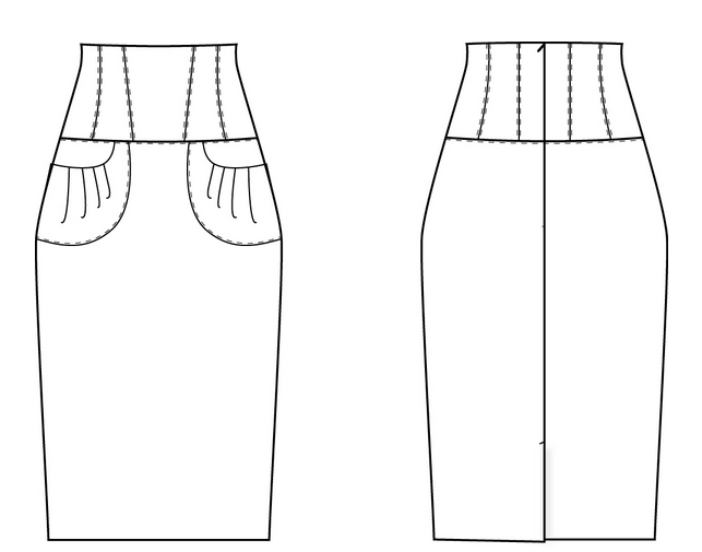 Patteau d'une jupe crayon avec une large ceinture de coquet