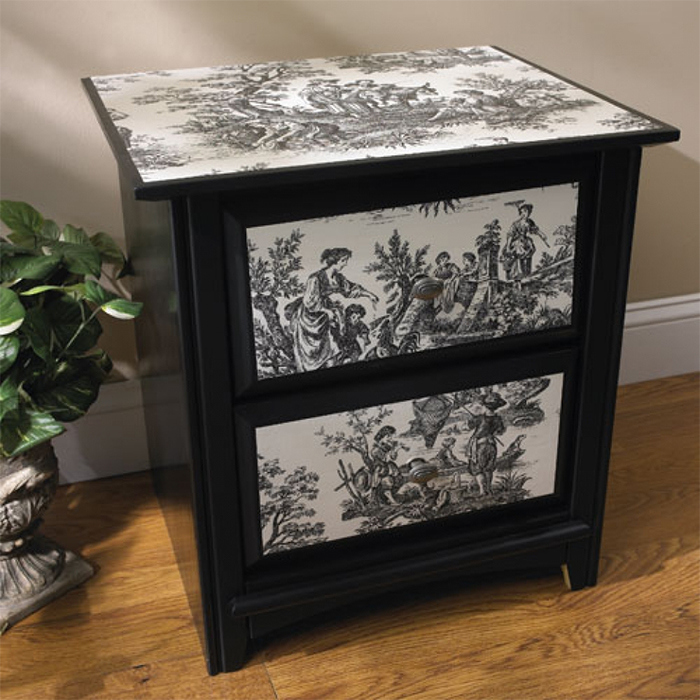 Decoupage of furniture with black and white wallpaper - this is stylish