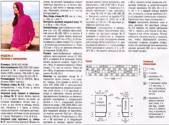 Джъмпер с качулка - описание на плетене