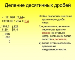 Division Règles dans une colonne de fractions décimales: exemples de formation