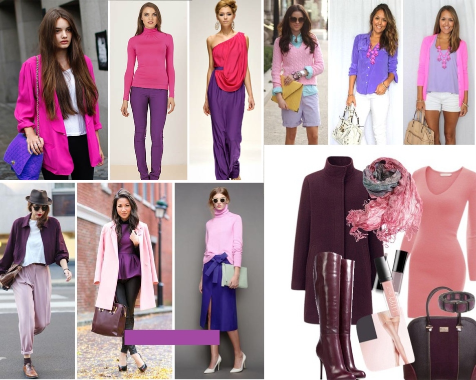 Сочетание сиреневого цвета с другими в одежде. Сочетание розового и фиолетового в одежде. Сочетание розового и сиреневого. Сочетание лавандового цвета в одежде. Сочетание лилового и розового.