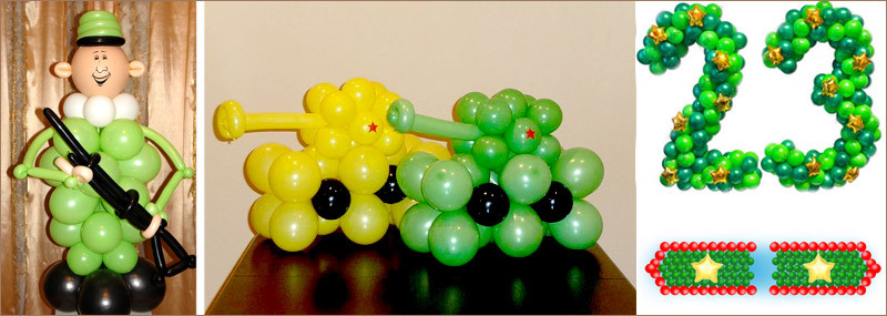 Идеи декора воздушными шарами праздника 23 февраля, пример 1