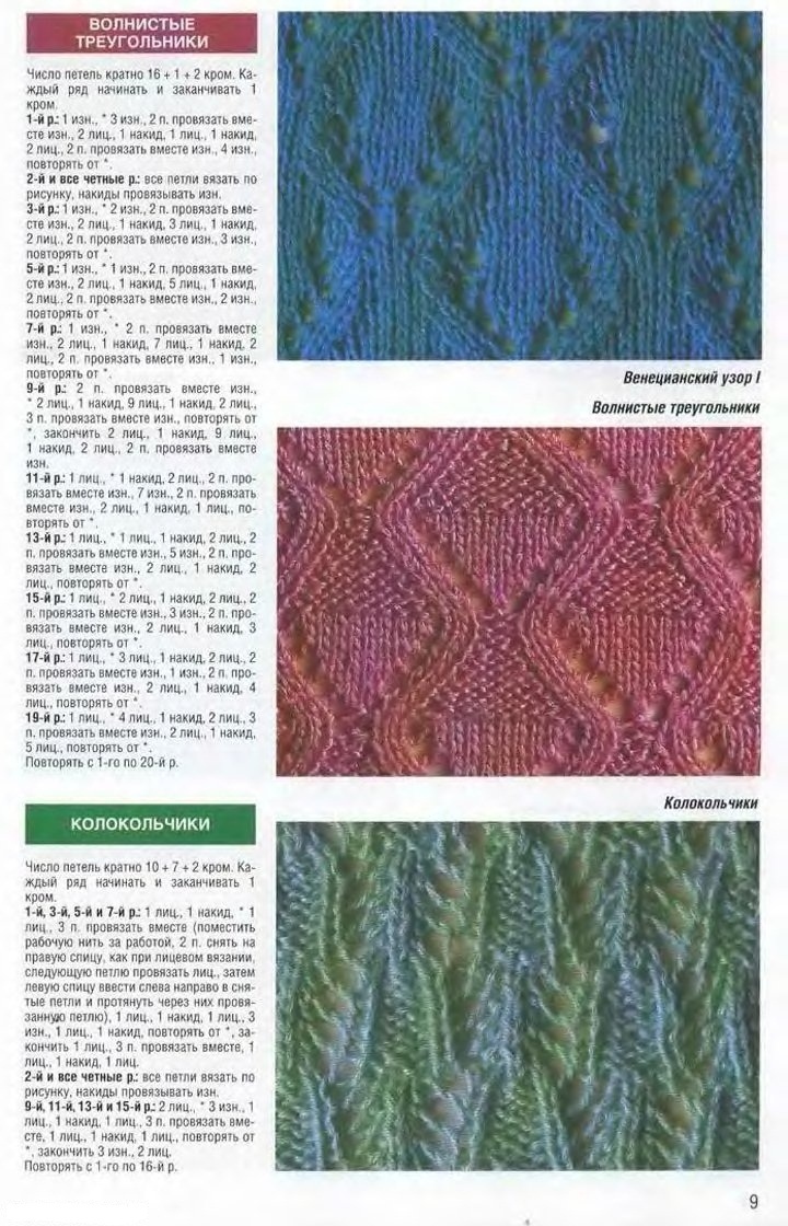 Schemes of patterns for gloves with knitting needles, example 1