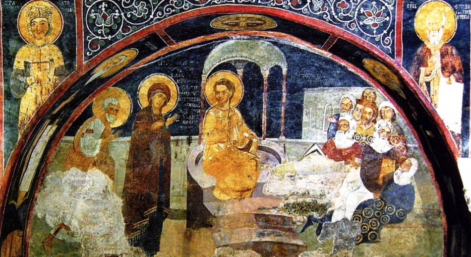 Starodavne freske cerkve Boan v Sofiji v Bolgariji