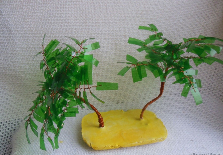 Pálma-bonsi-sziget hamu festés egy műanyag palackból