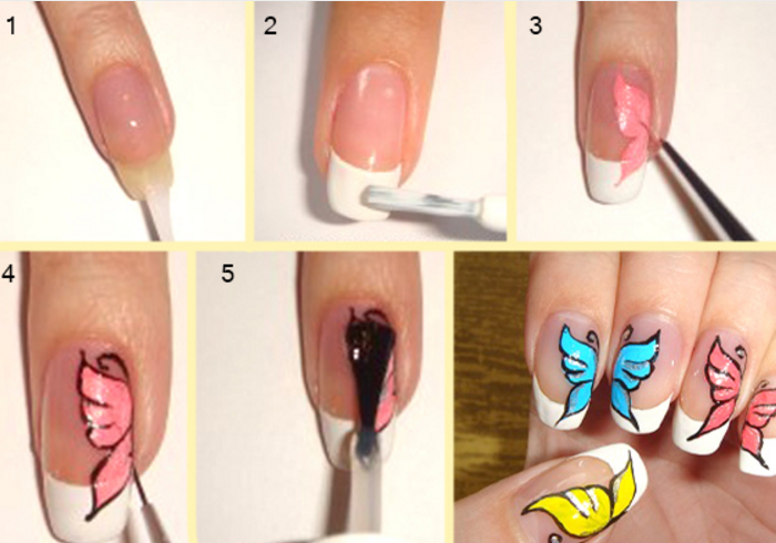 Step -by -step creation of butterflies on nails