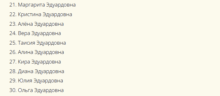 Beaux noms féminins russes consonne au patronyme d'Eduardovna
