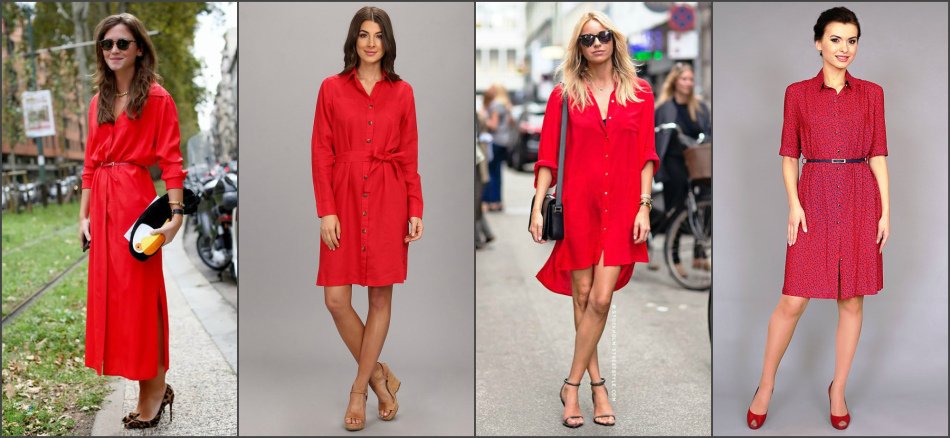 Красное платье-рубашка, готовые образы