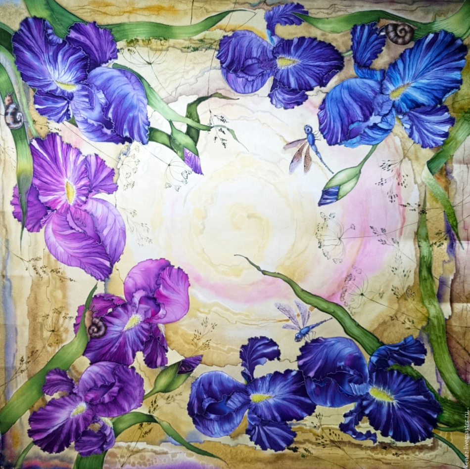 Silk irises. Batik