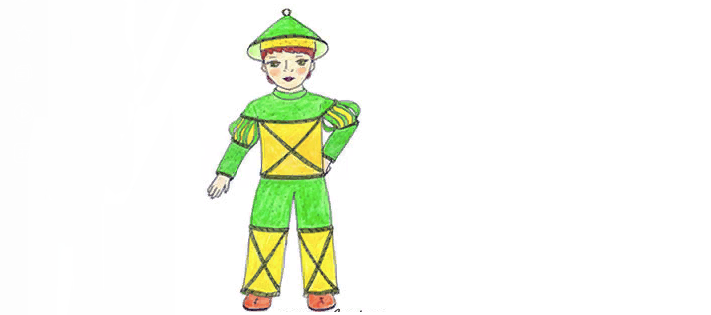 Kostum karnaval DIY untuk senter laki-laki-kuning-hijau