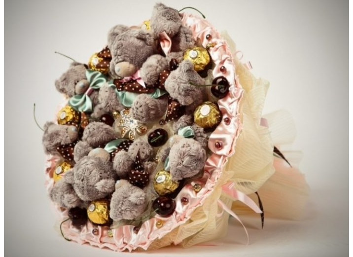 Unusual bouquet of soft toys for children