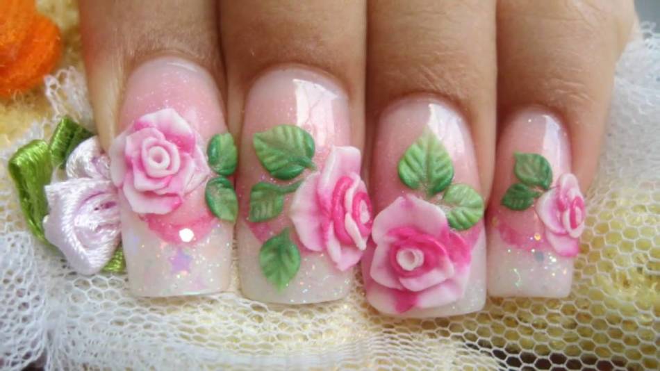 Manicure for the bride with artistic modeling from acrylic