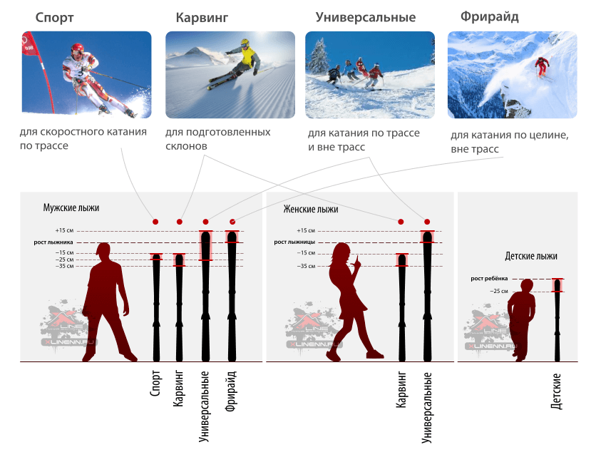 Types de ski et un schéma de leur sélection correcte pour les hommes, là et les enfants