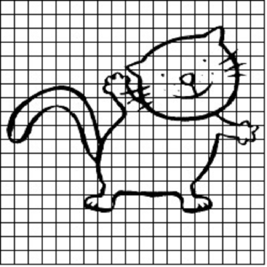 Веселый кот для срисовывания по клеточкам