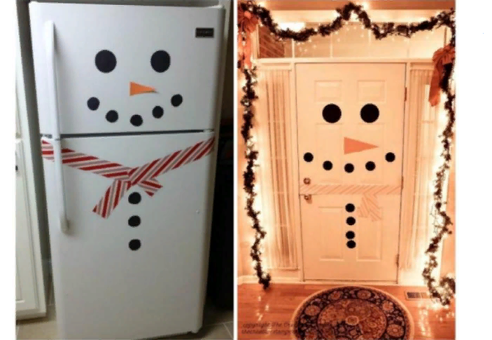 Снеговики: новогоднее украшение холодильника и двери