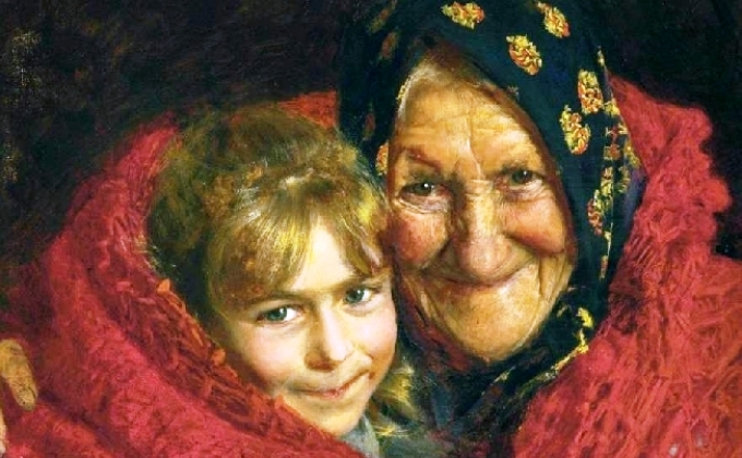 Italian grandmother. Fragment of the picture of the Italian artist Gaetano Bellai (1857-1922)