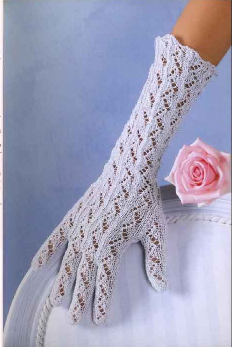 Long white openwork gloves