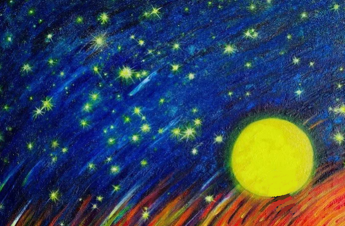Картина фен-шуй с ночным небом и зелеными звездами