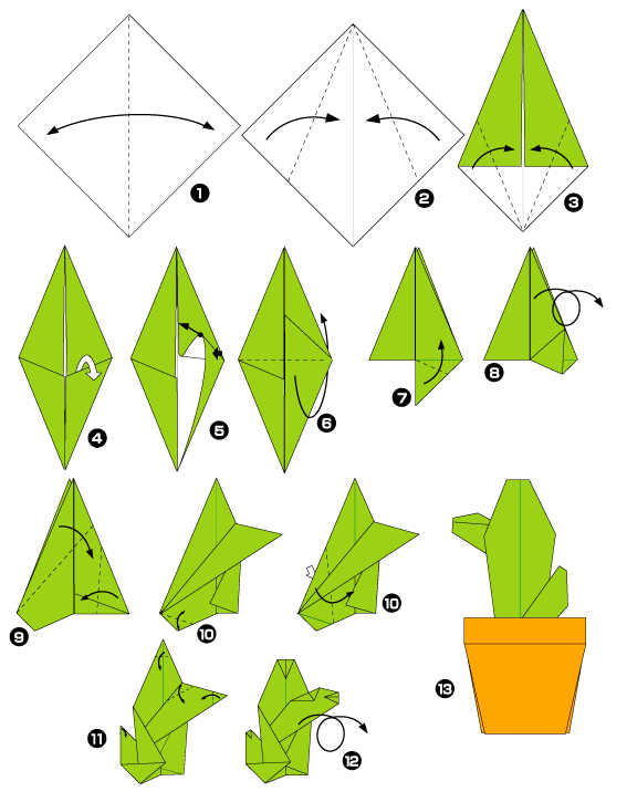 Оригами. Оригами Кактус. Оригами для детей. Оригами цветок схема для детей. Цветок крокус сити оригами
