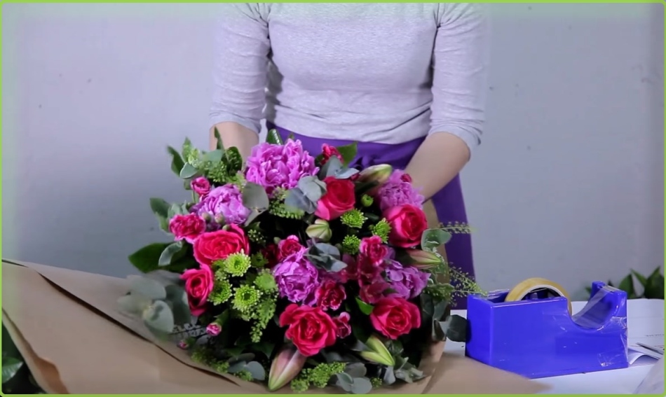 Complex bouquet of summer colors with lilies