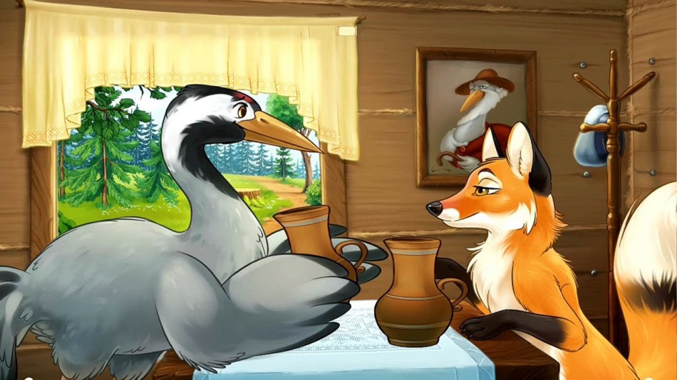 Original-Szene-eine Geschichte für Kinder Fox und Crane
