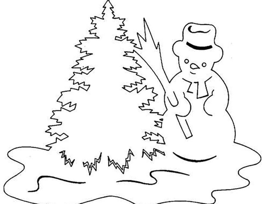 Stencil - om de zăpadă cu un brad de Crăciun