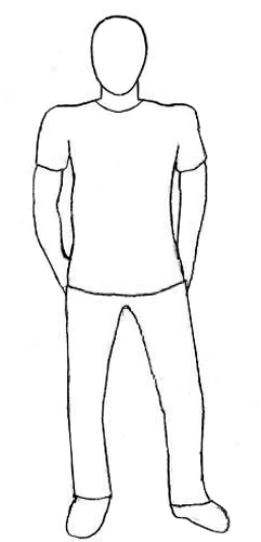 Quanto magnificamente disegnare la figura di un uomo in un abbigliamento a tutta lunghezza in una matita graduale per principianti e bambini: Step5