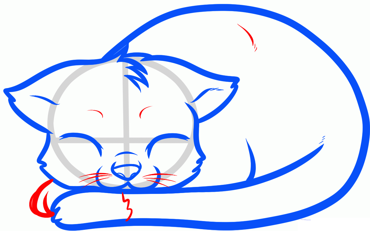 Как нарисовать красиво лежащую кошку: важные детали (шаг 9).