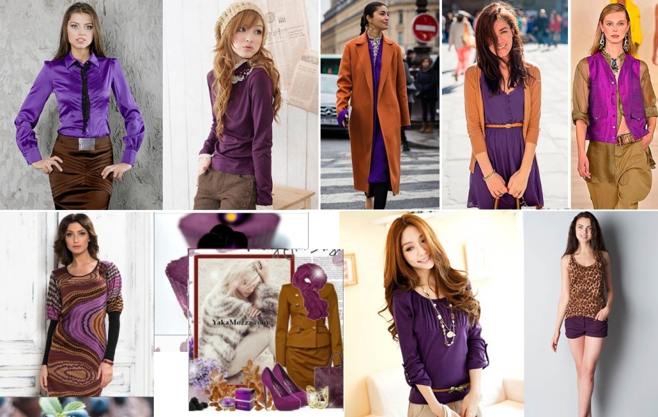 Сочетание фиолетового с коричневым в одежде
